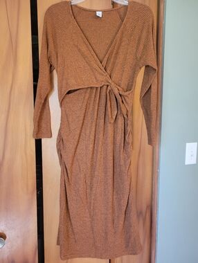 Old Navy Ribbed Wrap Midi Maternity Nursimg Friendly Dress in Burnt Orange